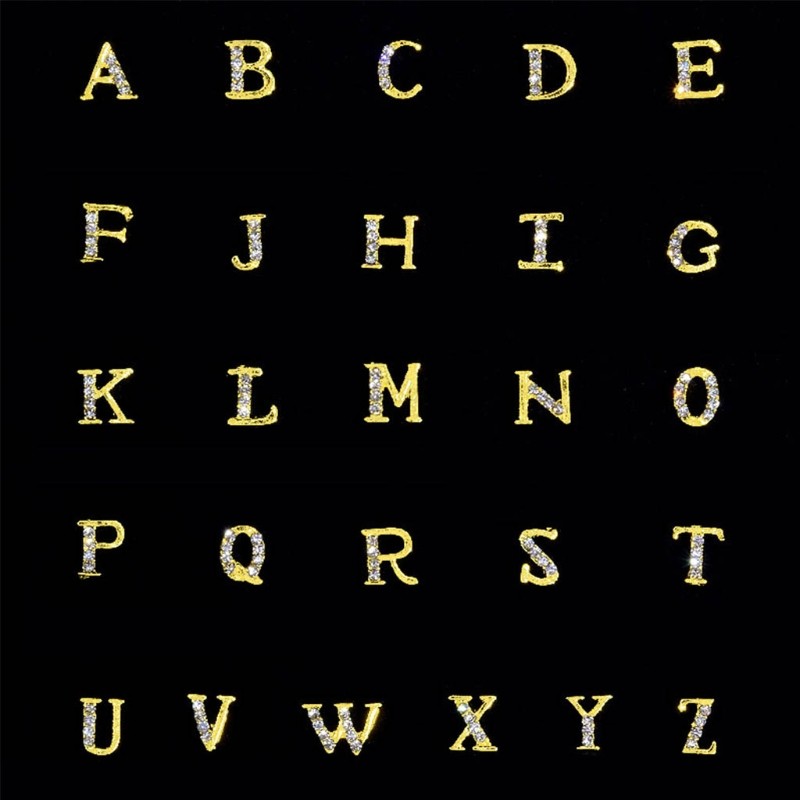 26pcs/set A-Z 26 English Letters Gold Metal Rhinestones 3D Nail Art Decoration