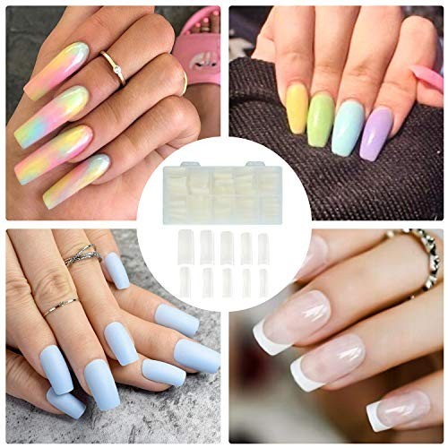 500pcs Acrylic Nail Tips – French False Nails with Clipper & Storage Case, 10 Si