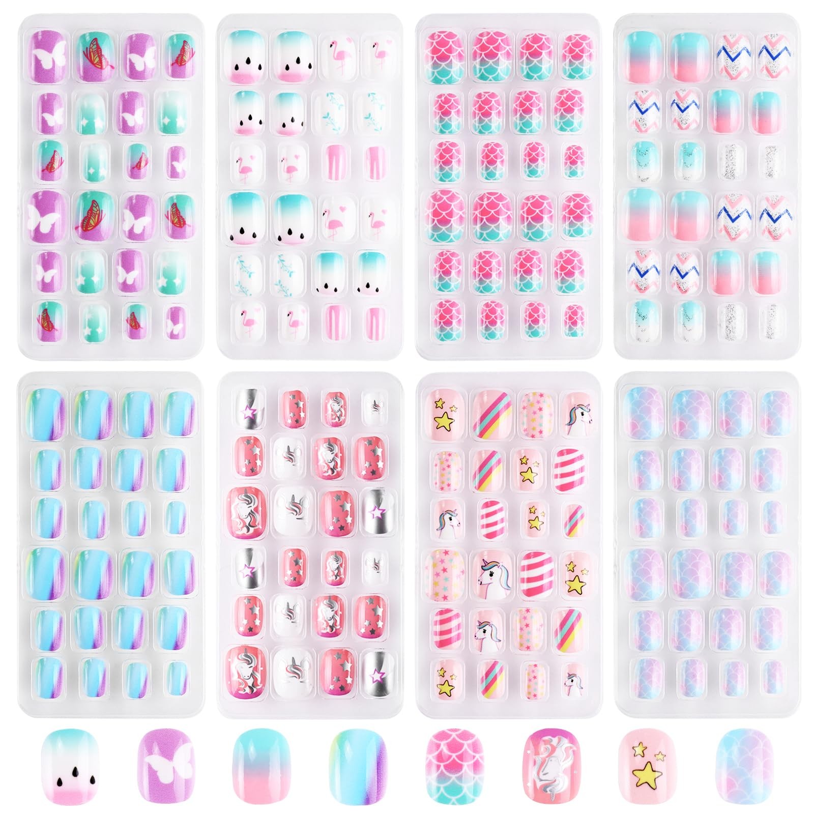 Press on Nails for Kids, 192PCS Kids Press on Nails for Girls Colorful Unicorn