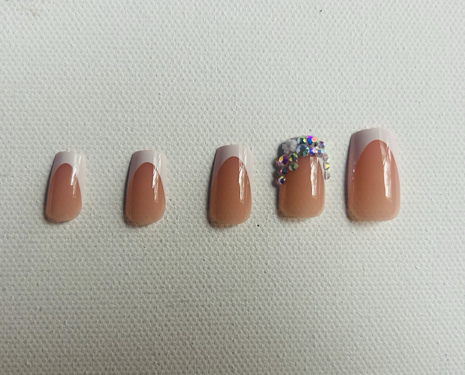 Beautiful Nail French Glitter Floral Medium Square Press-On Nails Pink Full Cov…