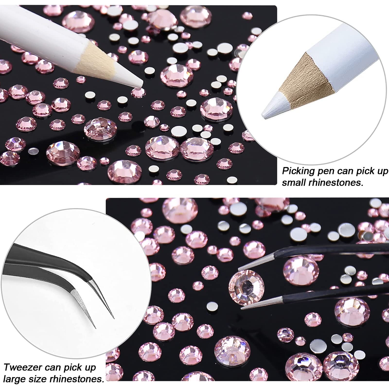 10000PCs 2-6MM Pink Resin Flat Back Rhinestones with Silver Bottom, Round Non…