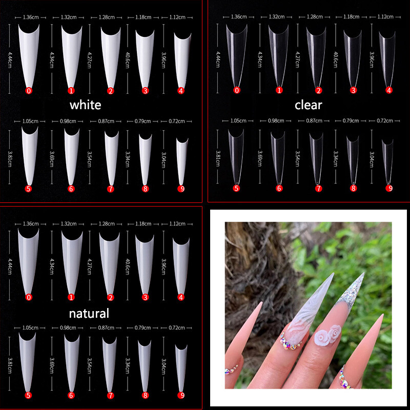 600Pcs/bag Nail Art Sharp Long Stiletto False Fake Nails Tips – Clear / Natural