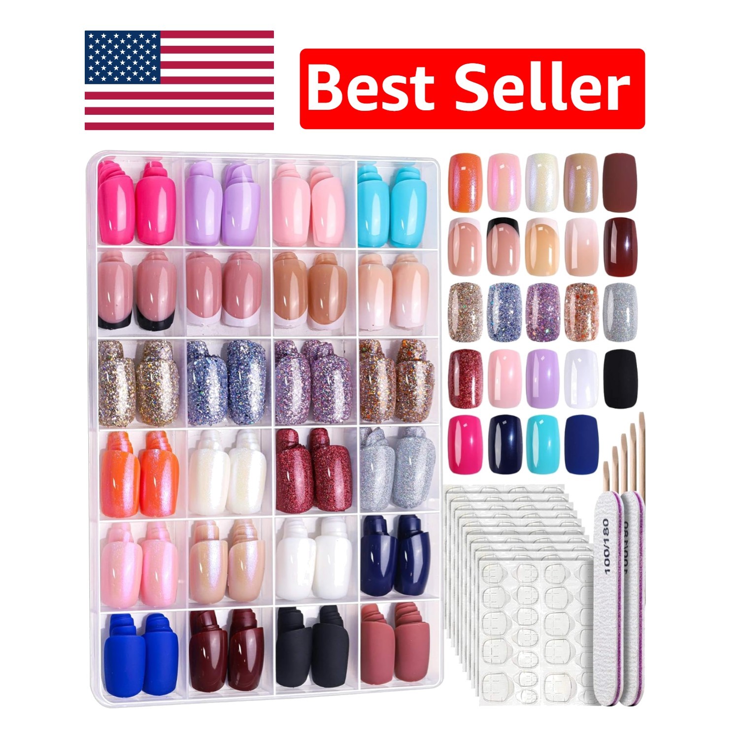 Glamorous 576 PCS Press On Nail Collection – Glossy, Matte & Glitter Finishes