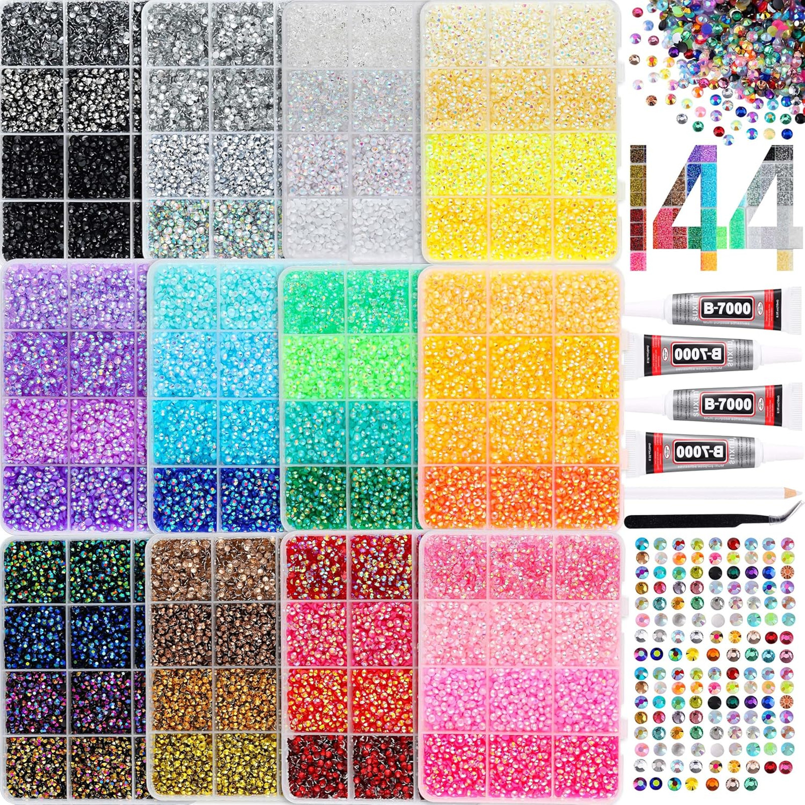 Bedazzling Rhinestone Kit with 12 Color System 3mm Flatback Gems for Nail Art