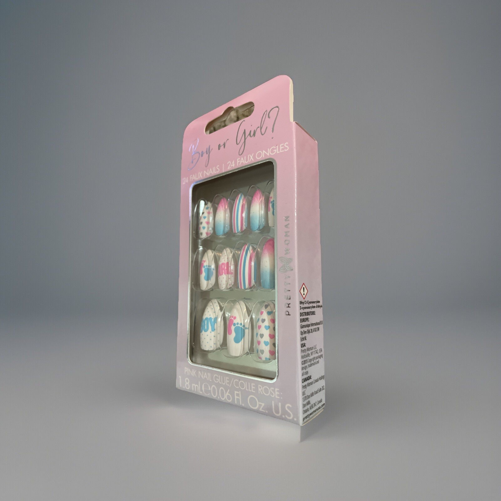 Boy or Girl? Faux Nails 24 With Glue Included. Pregnancy expecting gender reveal