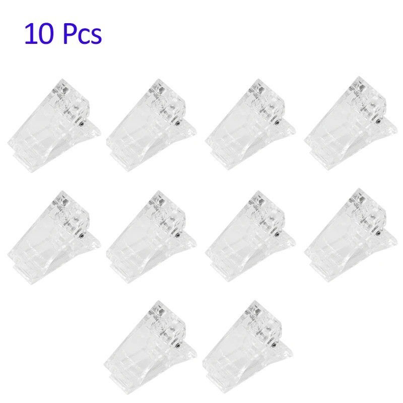 10PCS Transparent Acrylic Nail Extension Clips UV Gel Builder Clamp Tool