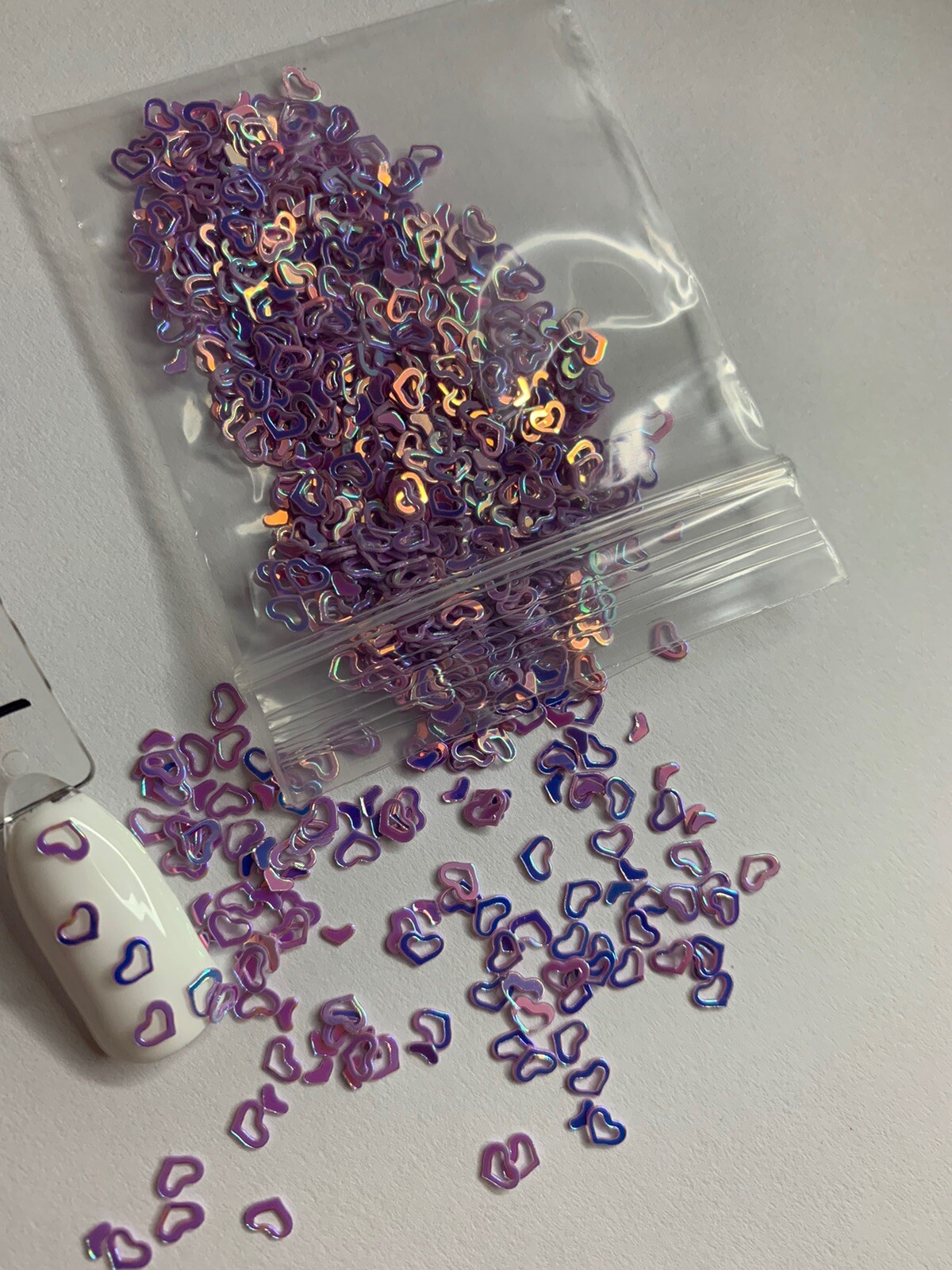 Valentine’s Holographic Purple Hollow Heart Glitter | 1 TSP | Nail Art & Acrylic