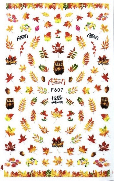3PCS Autumn Leaf Maple Squirrel 3D Nail Sticker