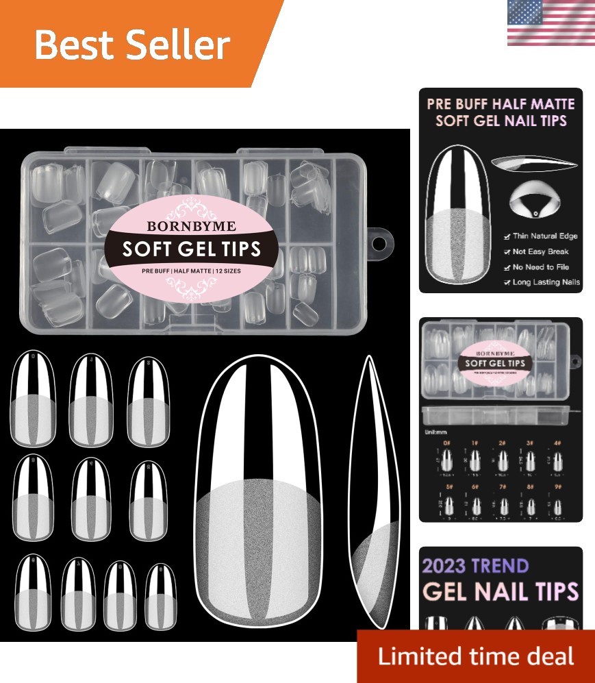Pre-Shaped Medium Almond Nail Tips | Flexible Gel | 120PCS Full Coverage Set