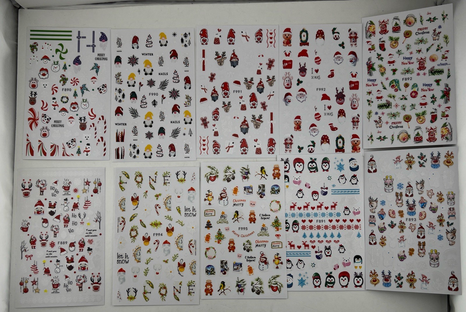 Christmas Nail Art Stickers Decals Adhesive Santa, 10 sheets Ea, 5pk = 50 sheets