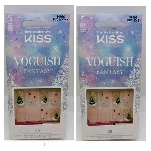 2 Pack – Kiss Voguish Fantasy Holiday Manicure Glue-On Nails Christmas Tree