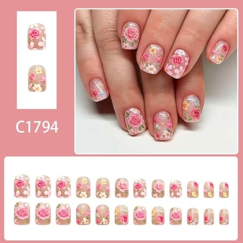 Color41 Rose Design Short Square Nails – Flower Design – Color41