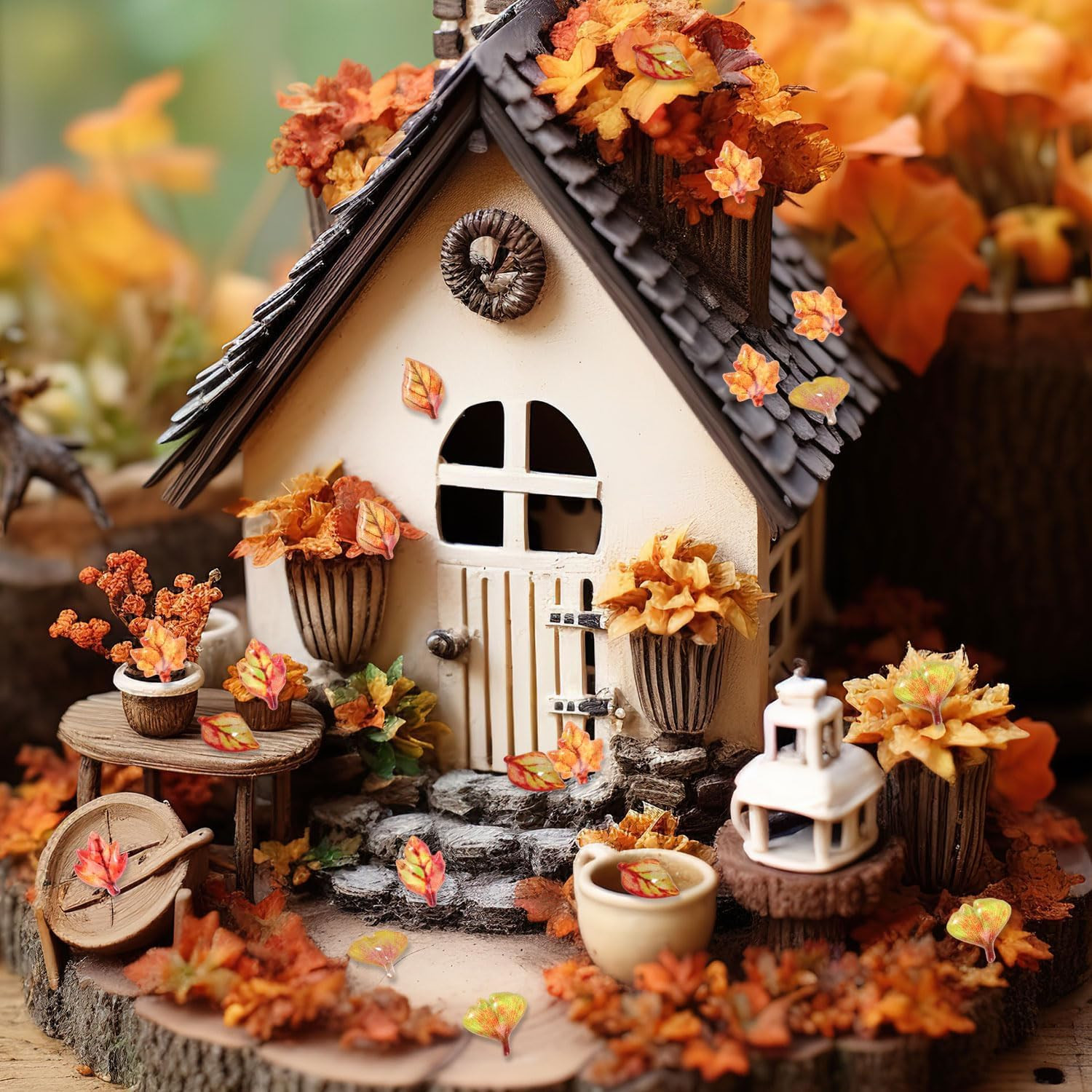 210 Piezas Hojas Otono Miniatura Resina 5 Estilos Manualidades Decoracion