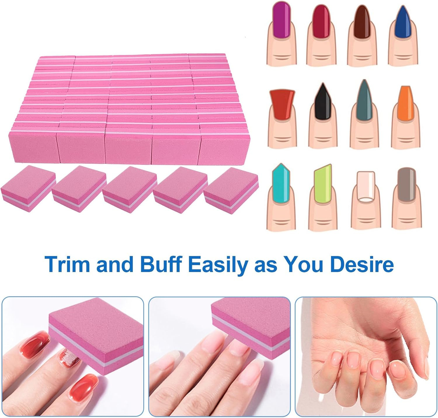 Nail Buffers (50 Pack), Mini Buffer Block Nail File for Acrylic Nails and Natura