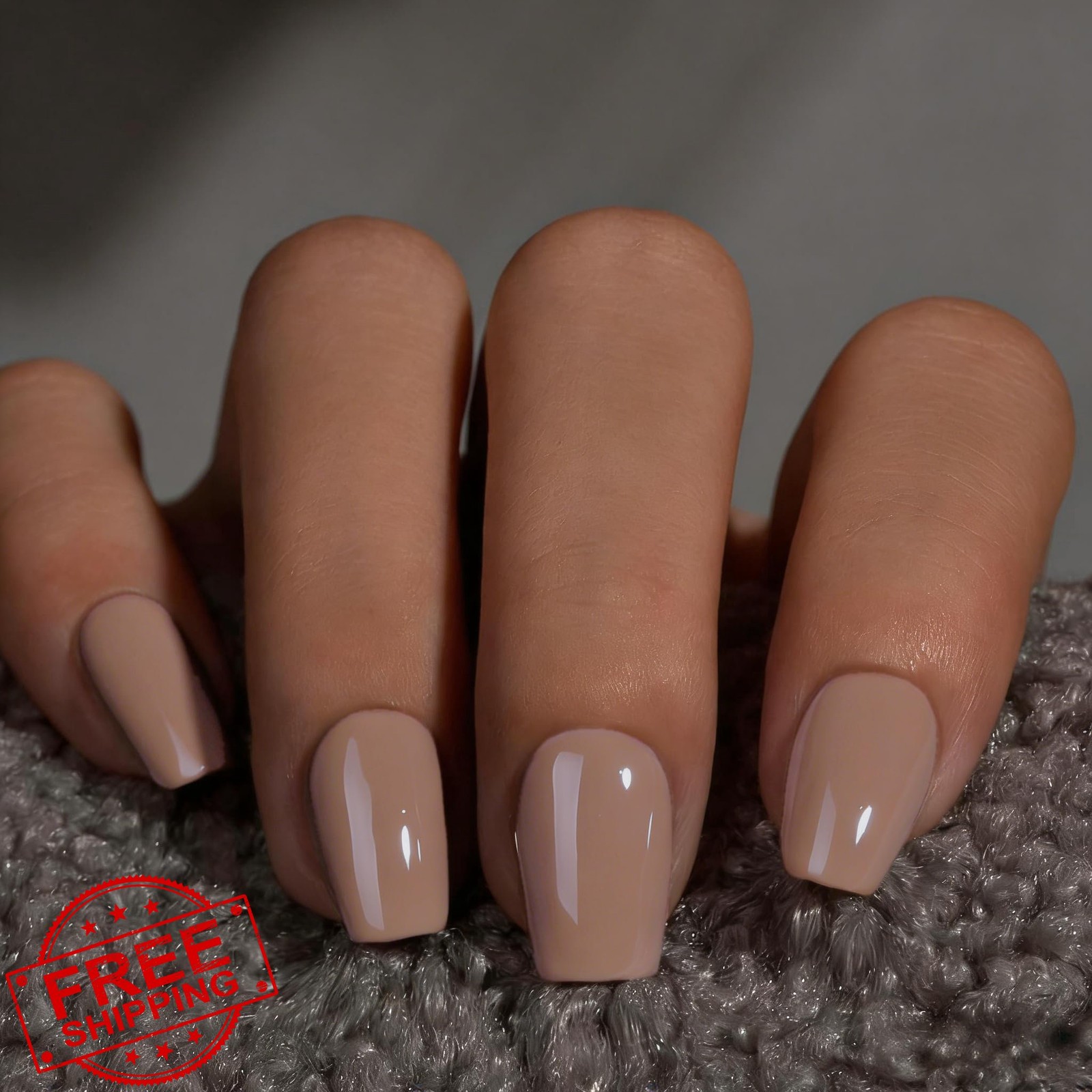 SXVME Short Coffin Press On Nails taupe Glossy 30 Pcs