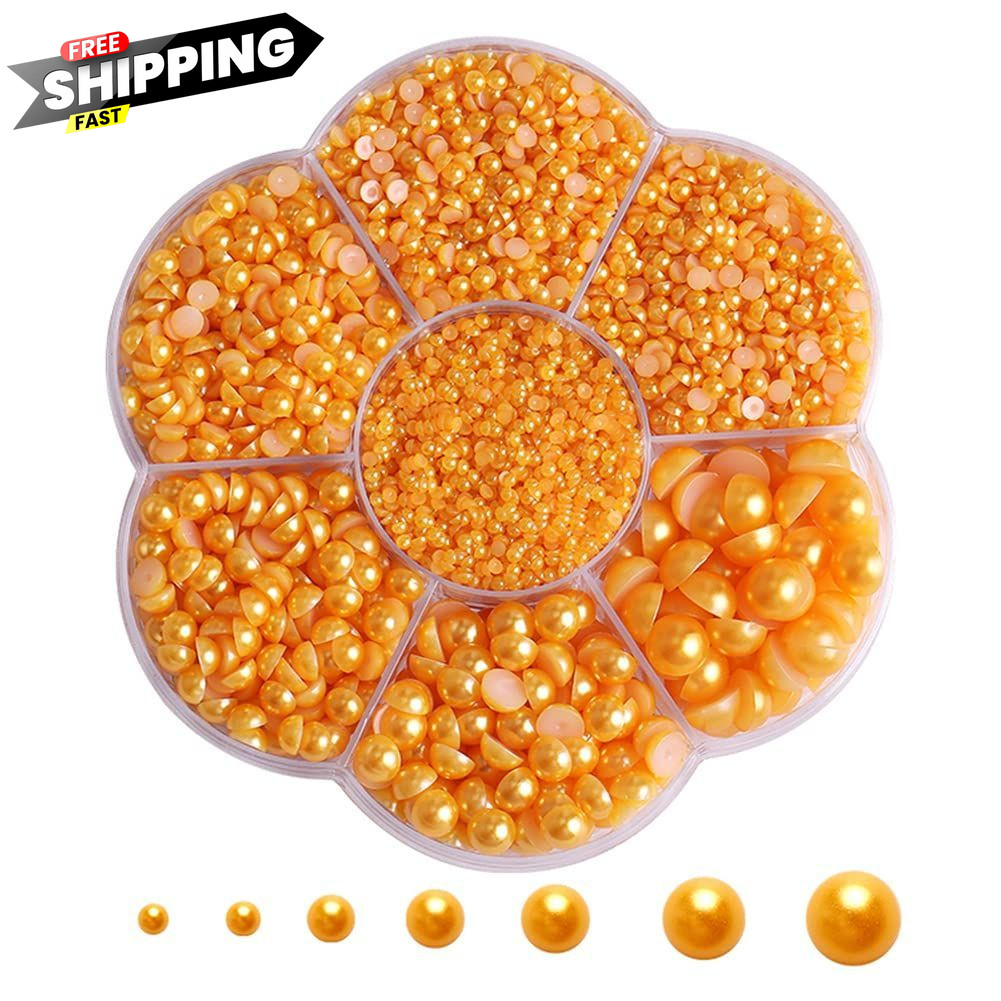 5800Pcs Half Pearls for Crafts – Flatback Artwork Small, Golden Yellow