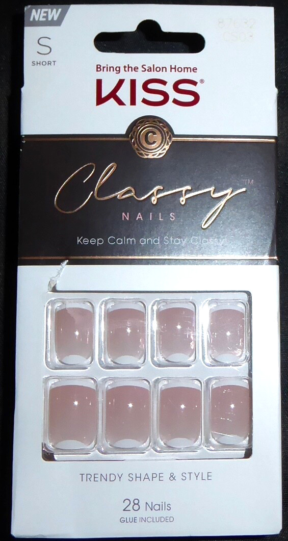 NEW KISS BEIGE SQUOVAL GLUE ON FRENCH MANICURE 28 NAILS CLASSY SIZE SHORT