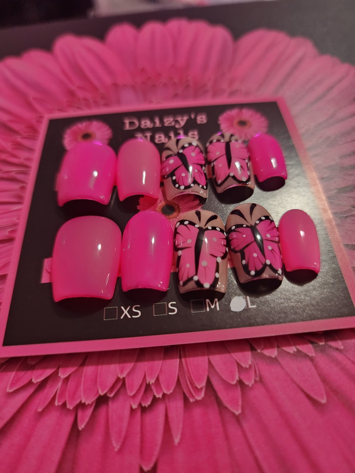 Large Size Pink Butterfly Spring Press-on Nail Set Handmade Square 2.0 Cm Length