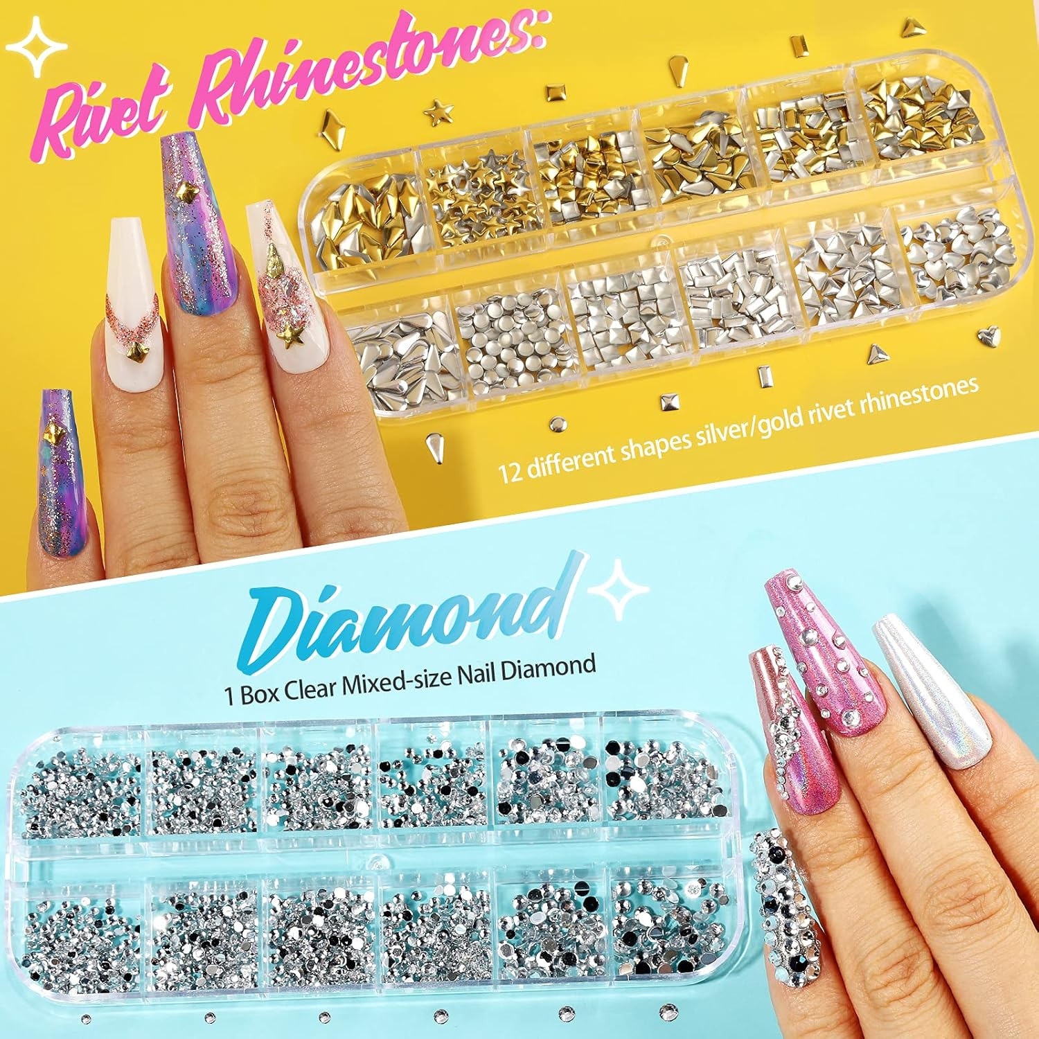 Nail Art Rhinestone & Flake Kit – 41 Boxes of Nail Gems & Accessories