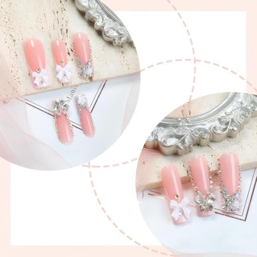 Long Square Press on Nails xxl French Tip Nails Press Ons Butterfly pattern 011