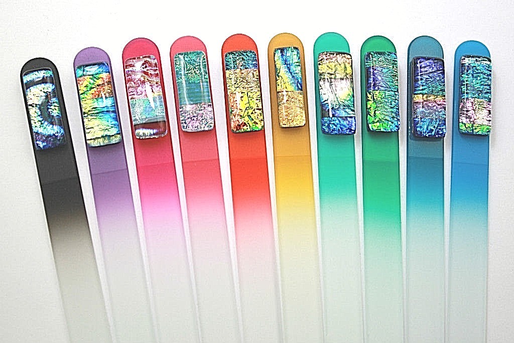 Czech Crystal Glass Nail File Mont Bleu Adorned with Dichroic Glass 5 1/2″ NEW