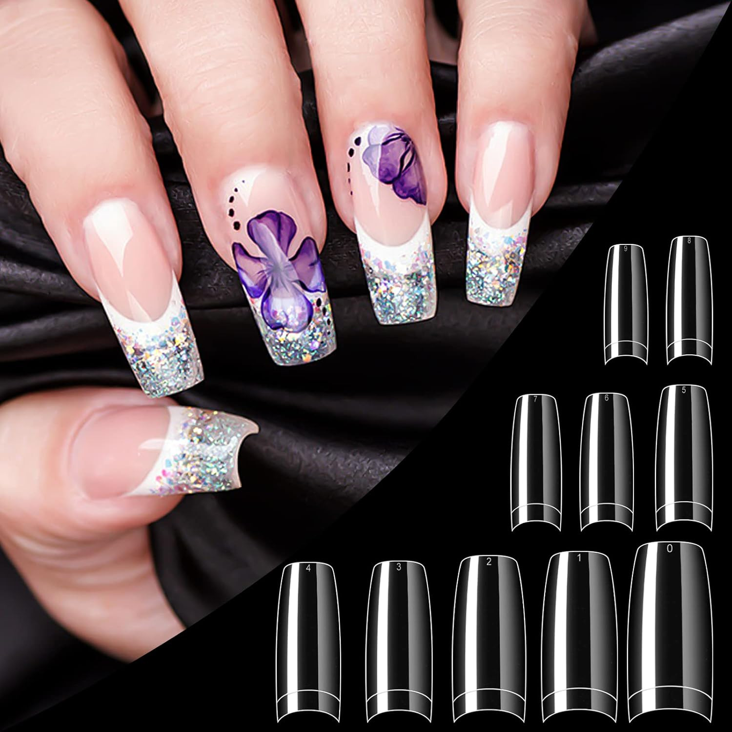 500 Pack Clear False Nail Tips 10 Sizes Acrylic French Nails for Extensions