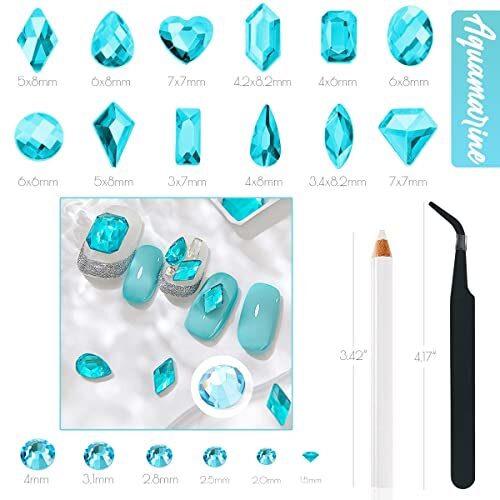 Aquamarine Nail Rhinestones Rhinestones for Nails Nail Charms A Set Water Blue