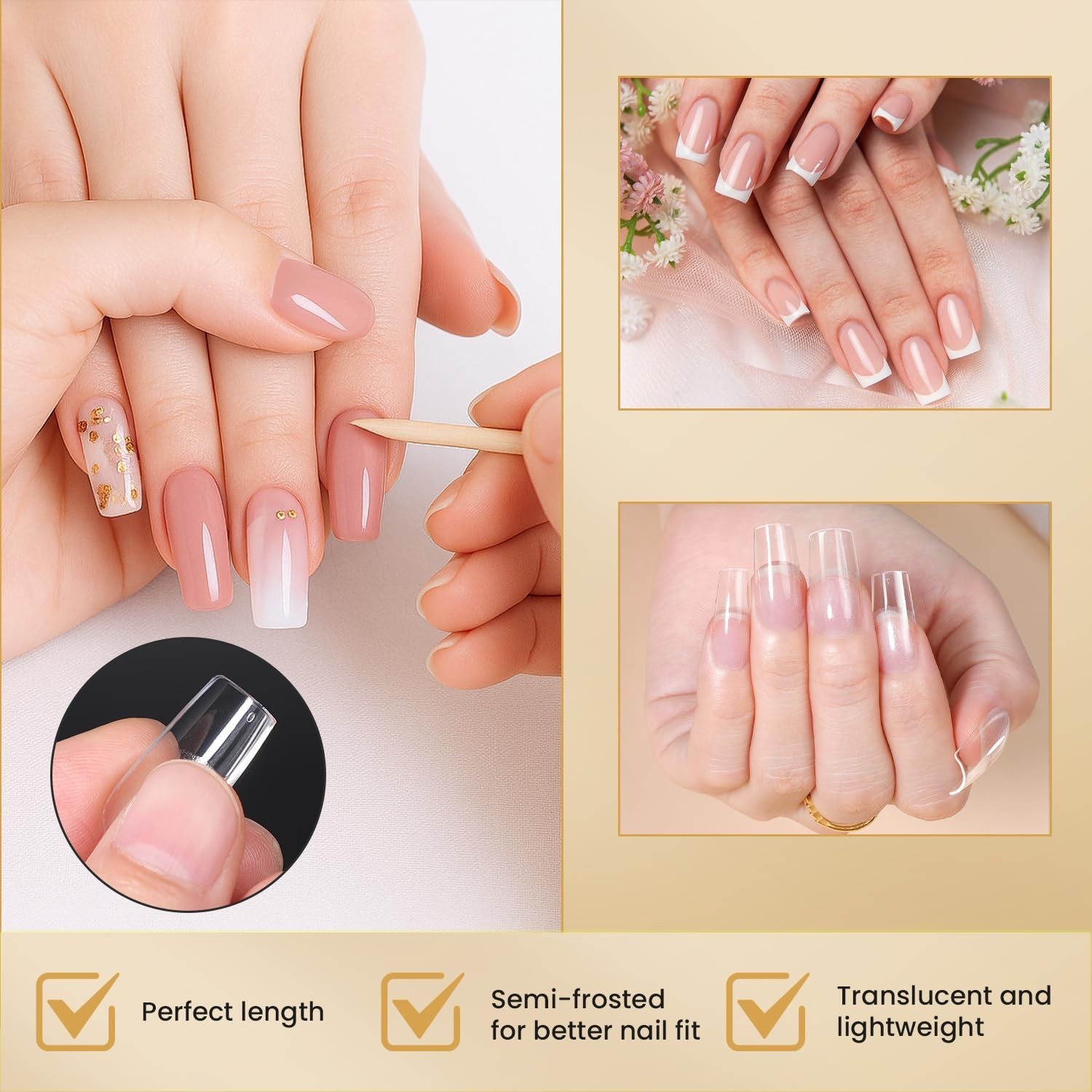 Square Nail Tips 600PCS: Artificial Full Cover Nail Tips, Soft Clear Acrylic Med