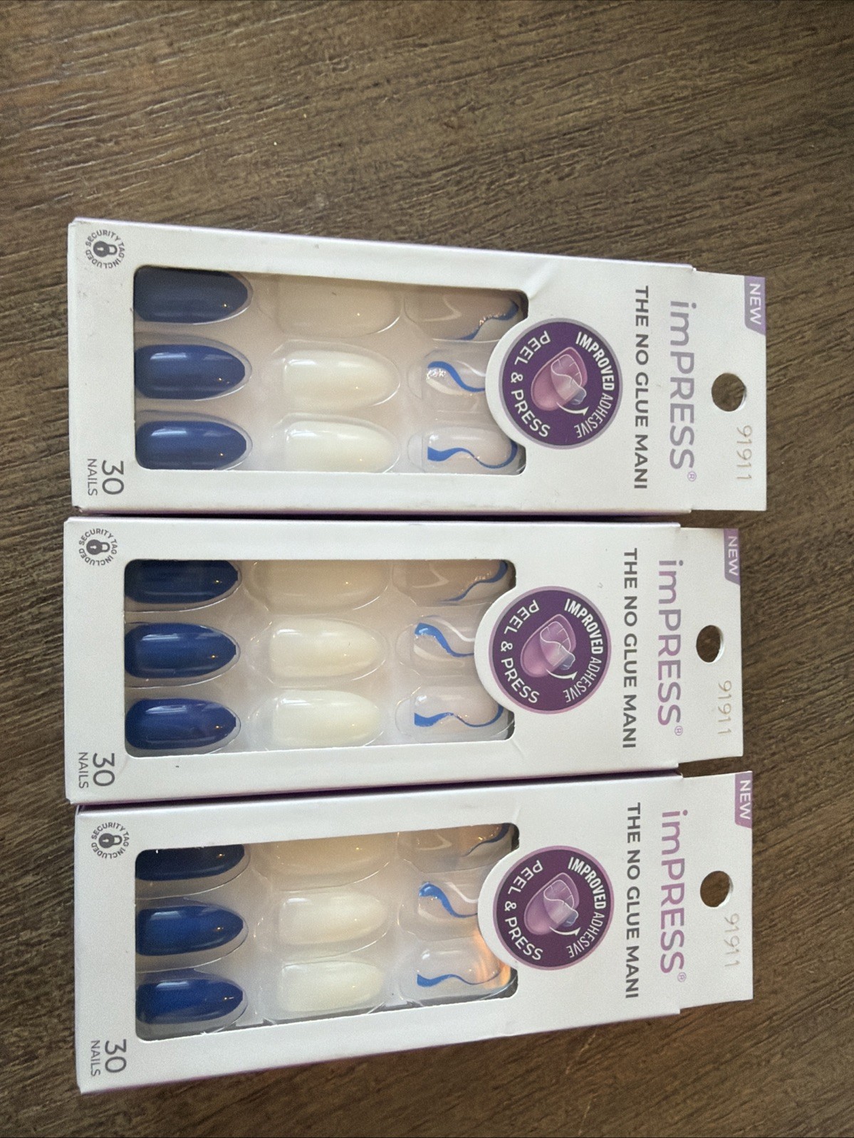 Impress Press On Nails Blue Swirl White New 3 Sets New No Glue Needed Mk03