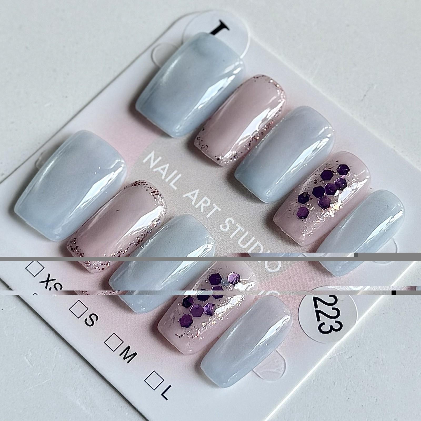 Handmade Glitter Cat Eye Press-On Nails Medium Square Size L Reusable Fake Nail