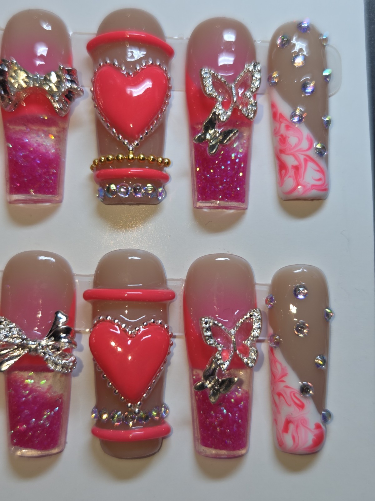 Press On Nails Handmade Medium Hot Pink Medium Y2k BangleBracelet Water Aquanail