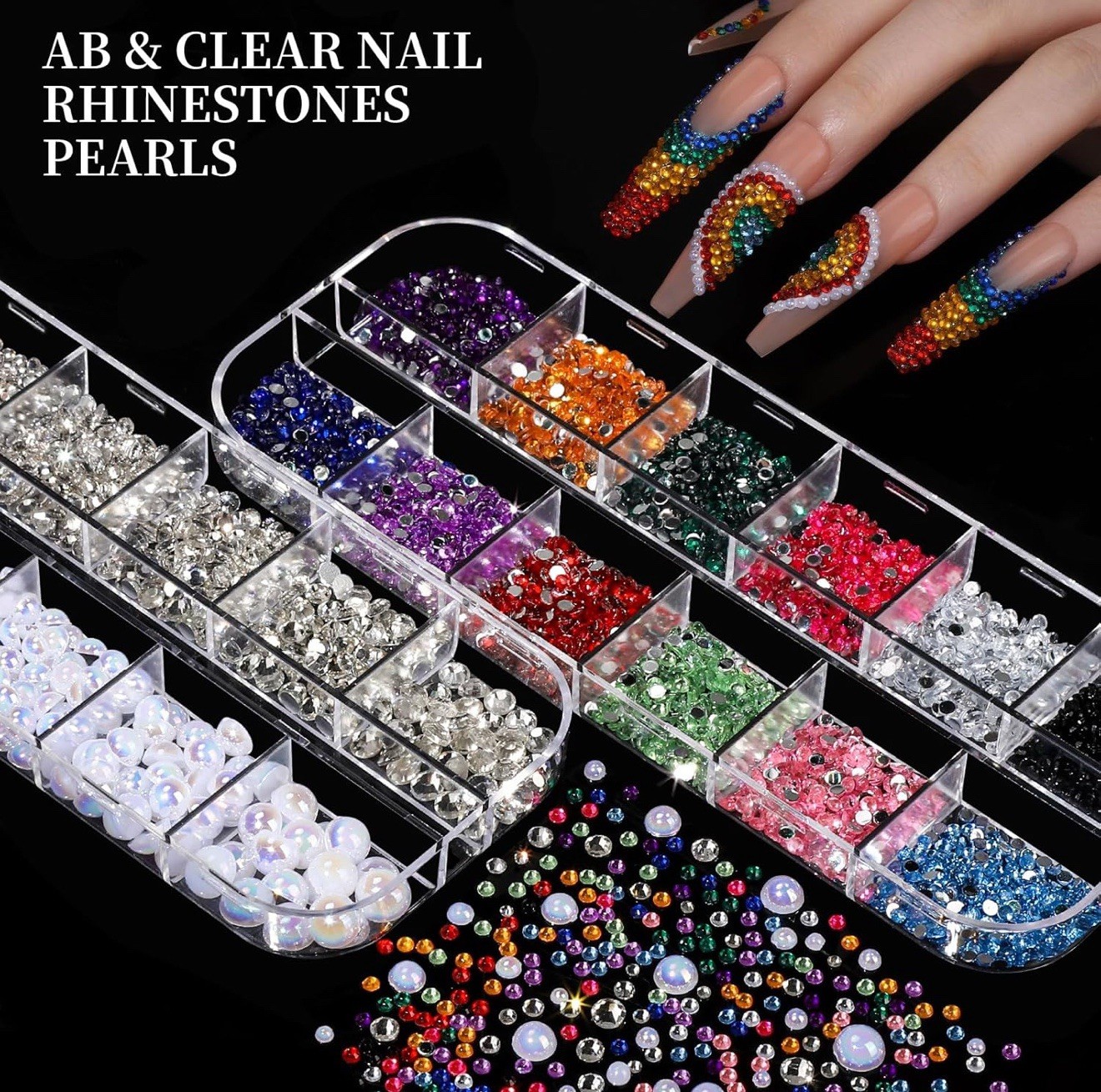 Nail Charms, Nail Rhinestones Kit with 8 Boxes of Nail Gems, 3D Charms for Nails