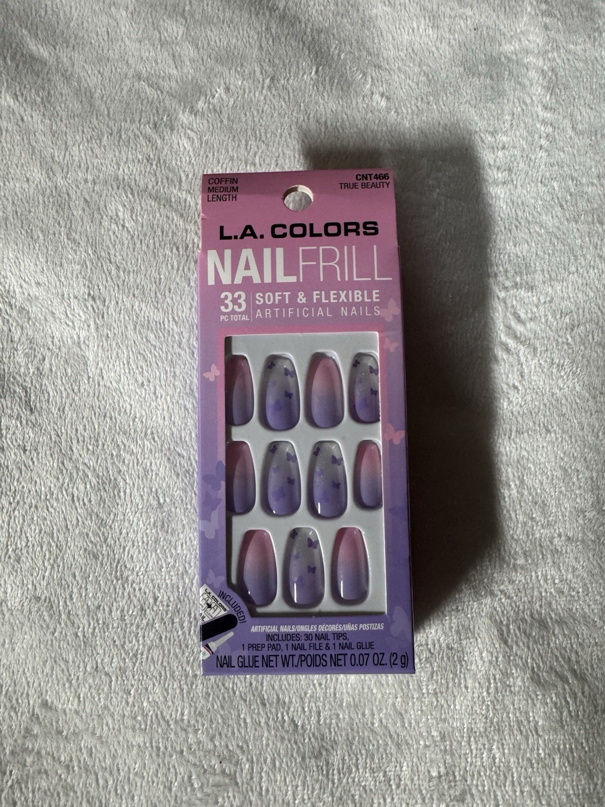LA Colors Nail Frill Press On Nails True Beauty Coffin Medium Purple Butterfly