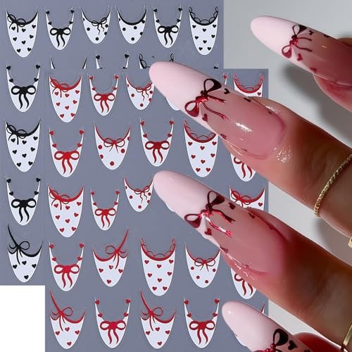6 Pcs Valentines Day Nail Art Stickers Decals French Tip heart polka dot french