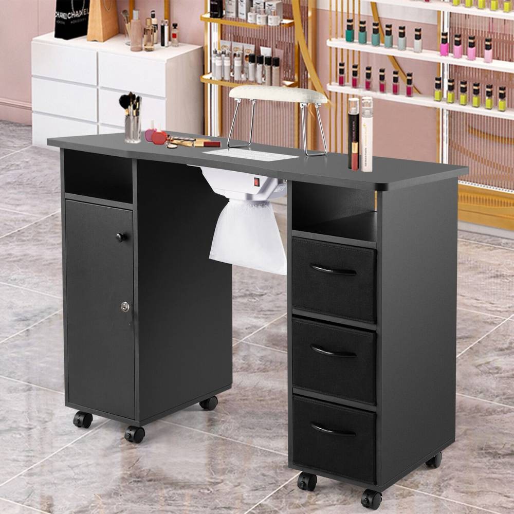 Pro Manicure Table Nail Desk Beauty Salon Dust Collector Drawers+Wheel+Wrist Pad