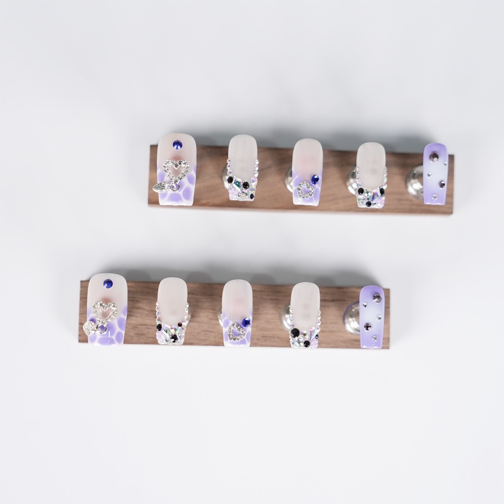 10pcs-Heart French Tip Sparkle Press on Nails Square Nail Set Reusable Handmade