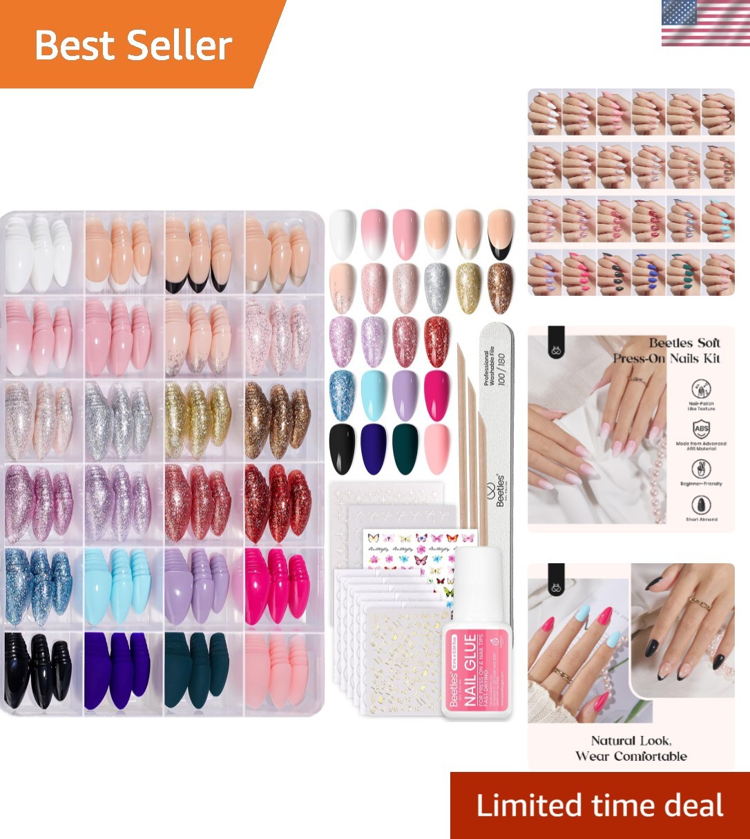 Beetles 720Pc Press on Nails Kit: 24 Colors, Short Almond, Glossy & Matte Styles