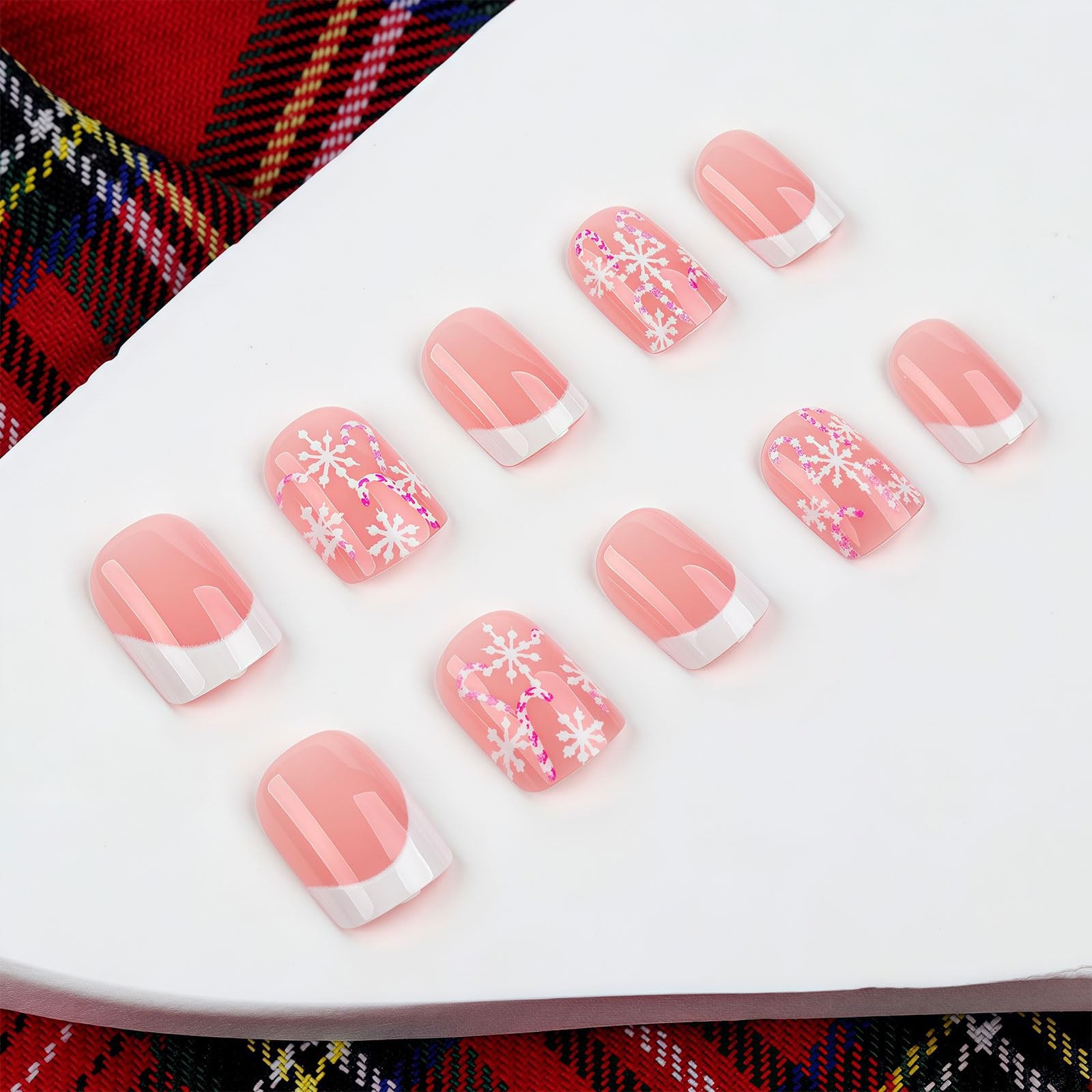 Snowflake Press On Nails Short Square, 24Pcs Snowflake Fake Nails With Candy …
