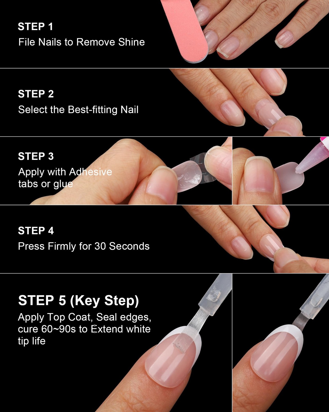 16 Sizes Short Oval Press on Nails, French Tip Short Round Reusable 32pcs Glo…