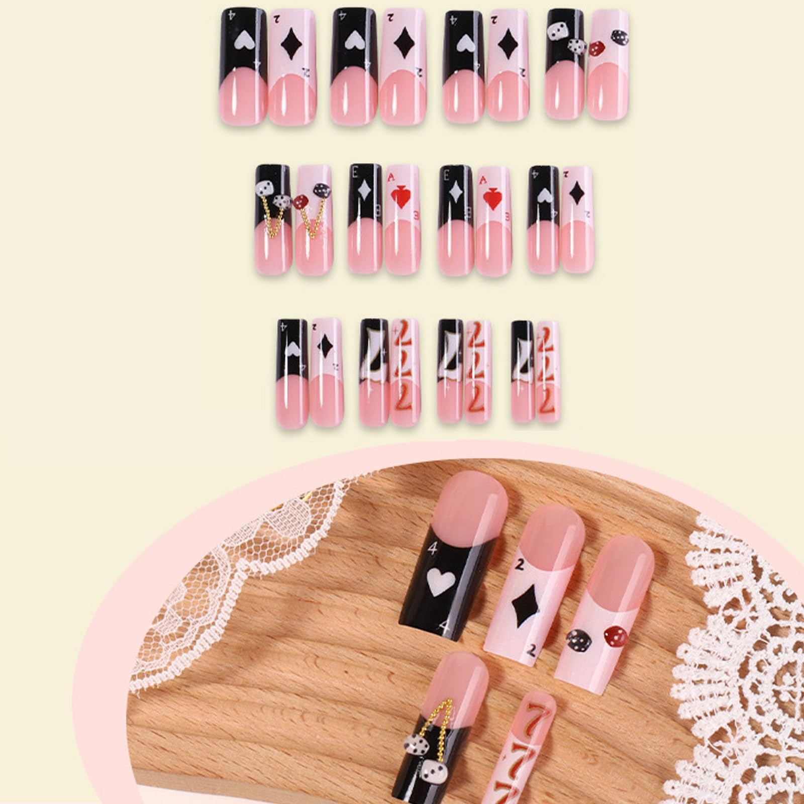 Press on Nails Long Square, Black White French Tips Fake Nails Acrylic False …