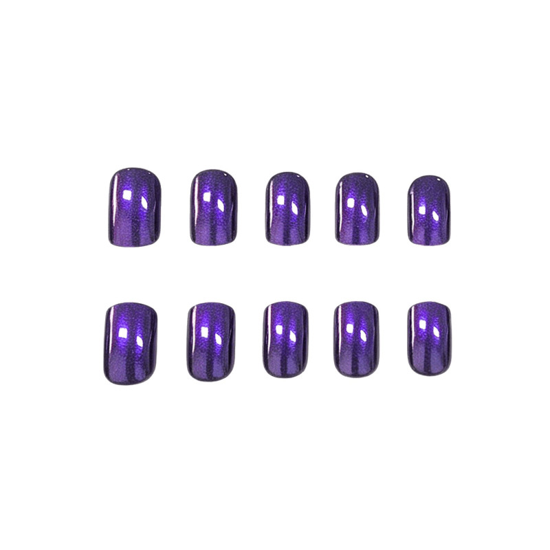 48 Pcs Dark Purple Short Square Press on Nails, Elegant Warm Nude Fake Nails
