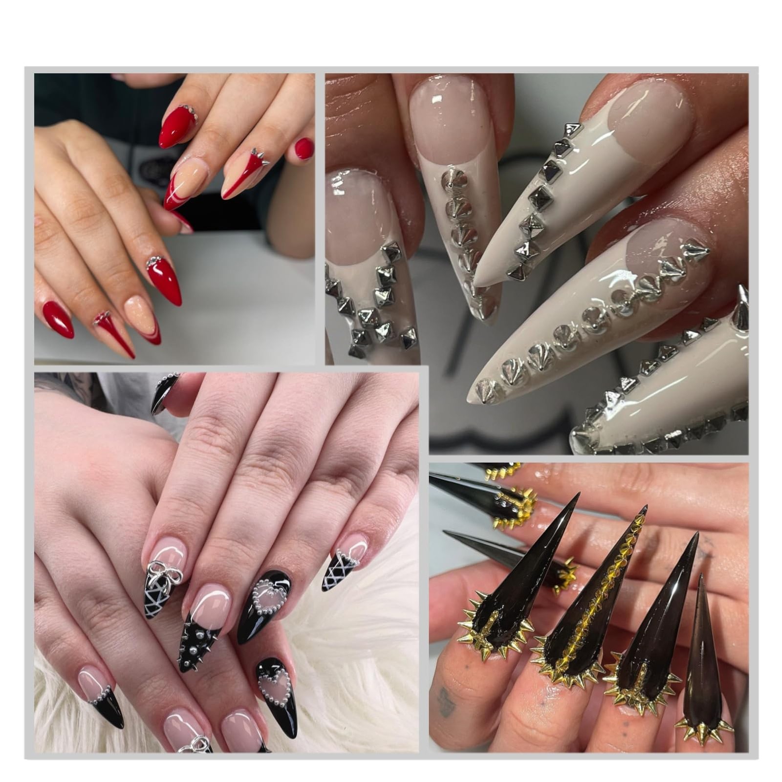 2 Box Goth Nail Charms Punk Metal Nails Studs Square Cone Spike Gold White Go…