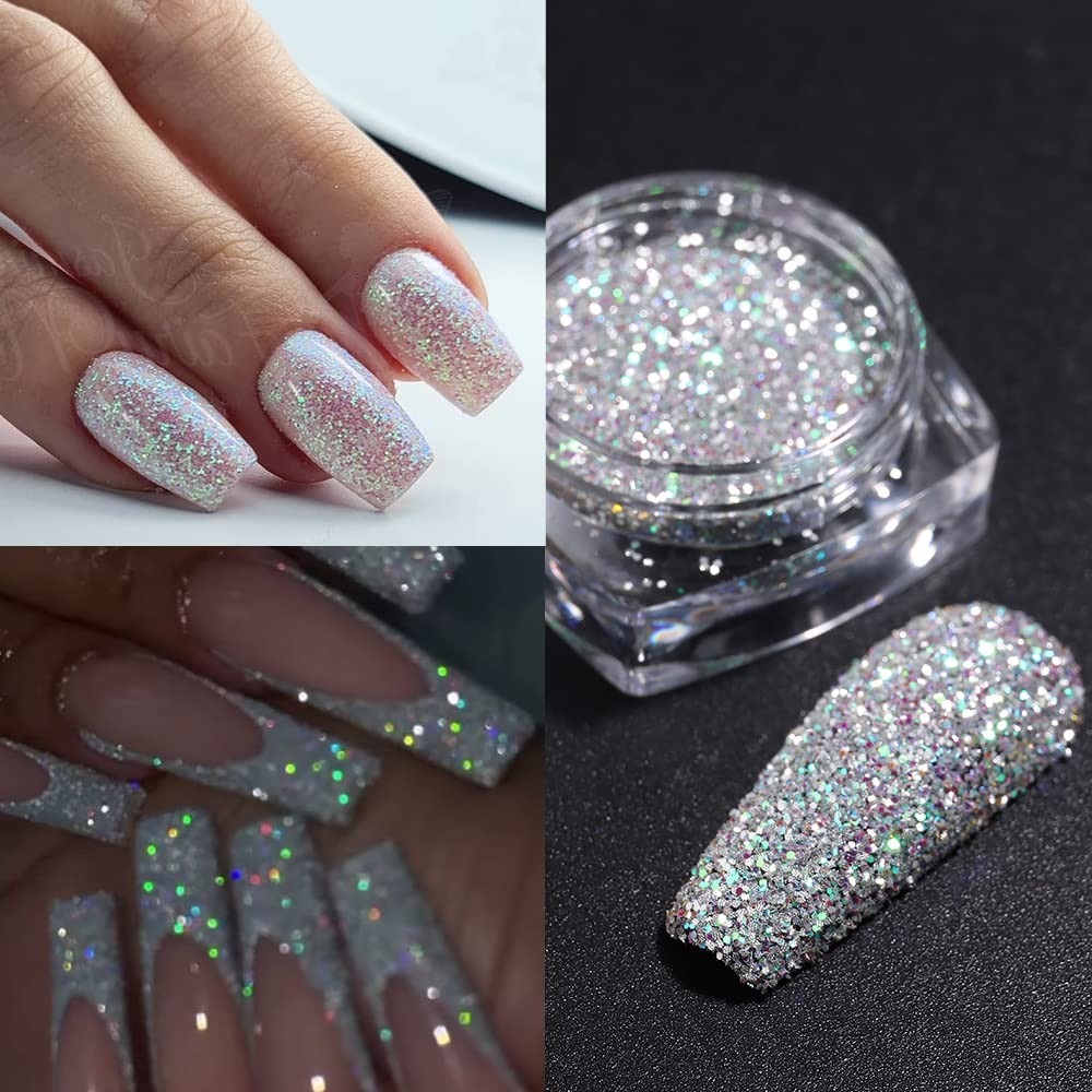 Reflective Nail Powder – 6 Boxes Sparkling Diamond Glitter for Nails, Iridesc…