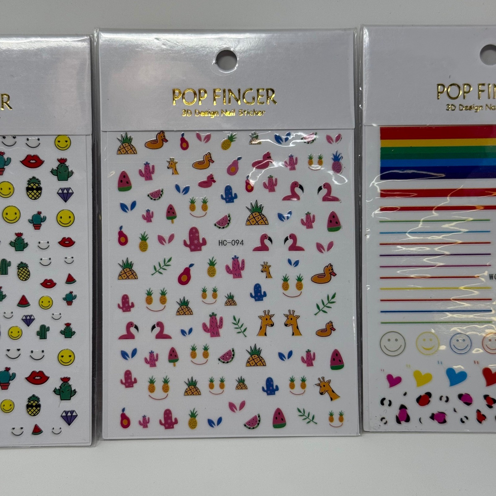 Pop Finger 3D Design Nail Sticker Lot of 10 Sheets Fruit Floral Summer Emoji