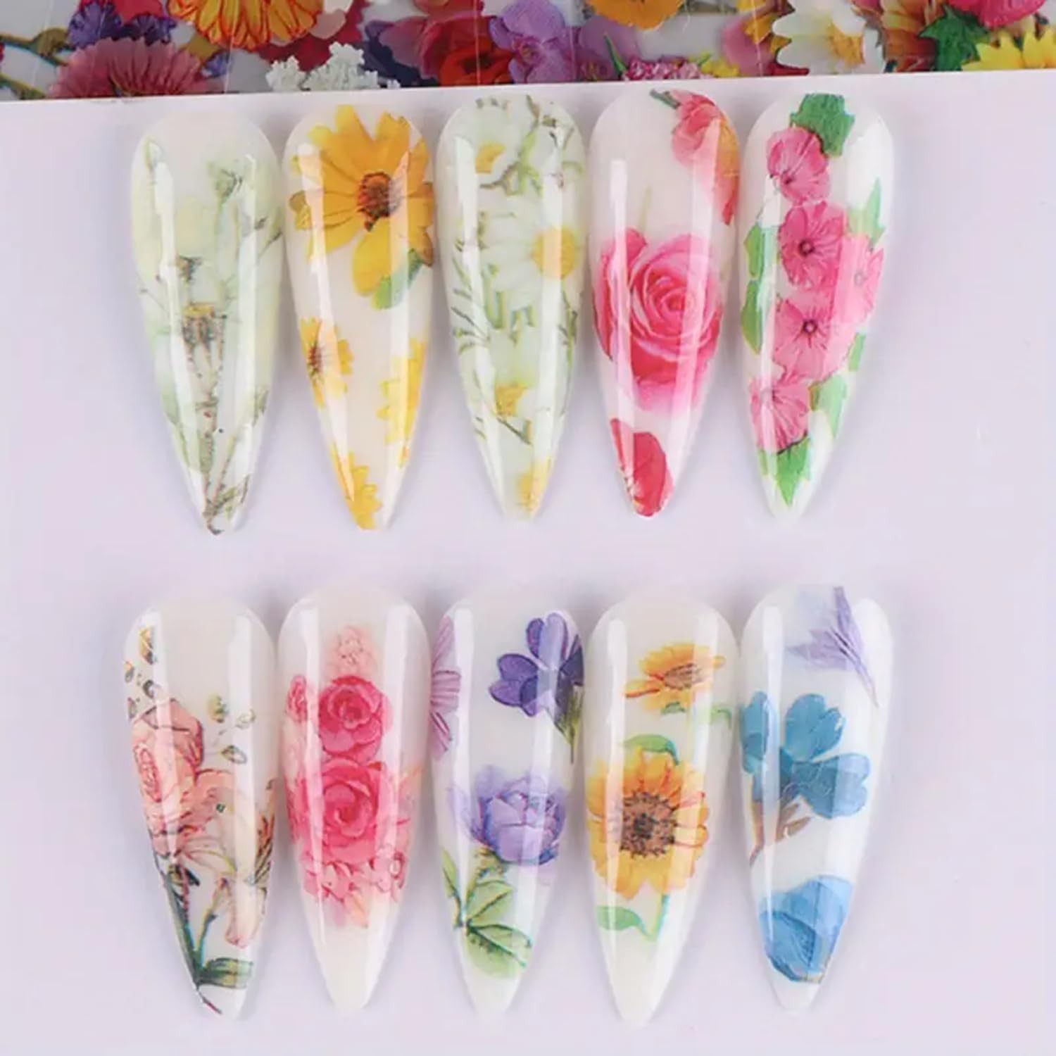 Floral Nail Art Transfer Foil Stickers 10 Rolls Spring Summer Theme Nail Foil…