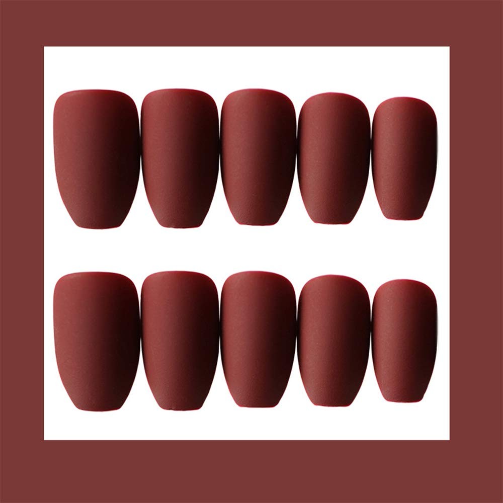 Aimimier 24Pcs Ballerina Matte False Nail Medium Pure Color Medium, Burgundy