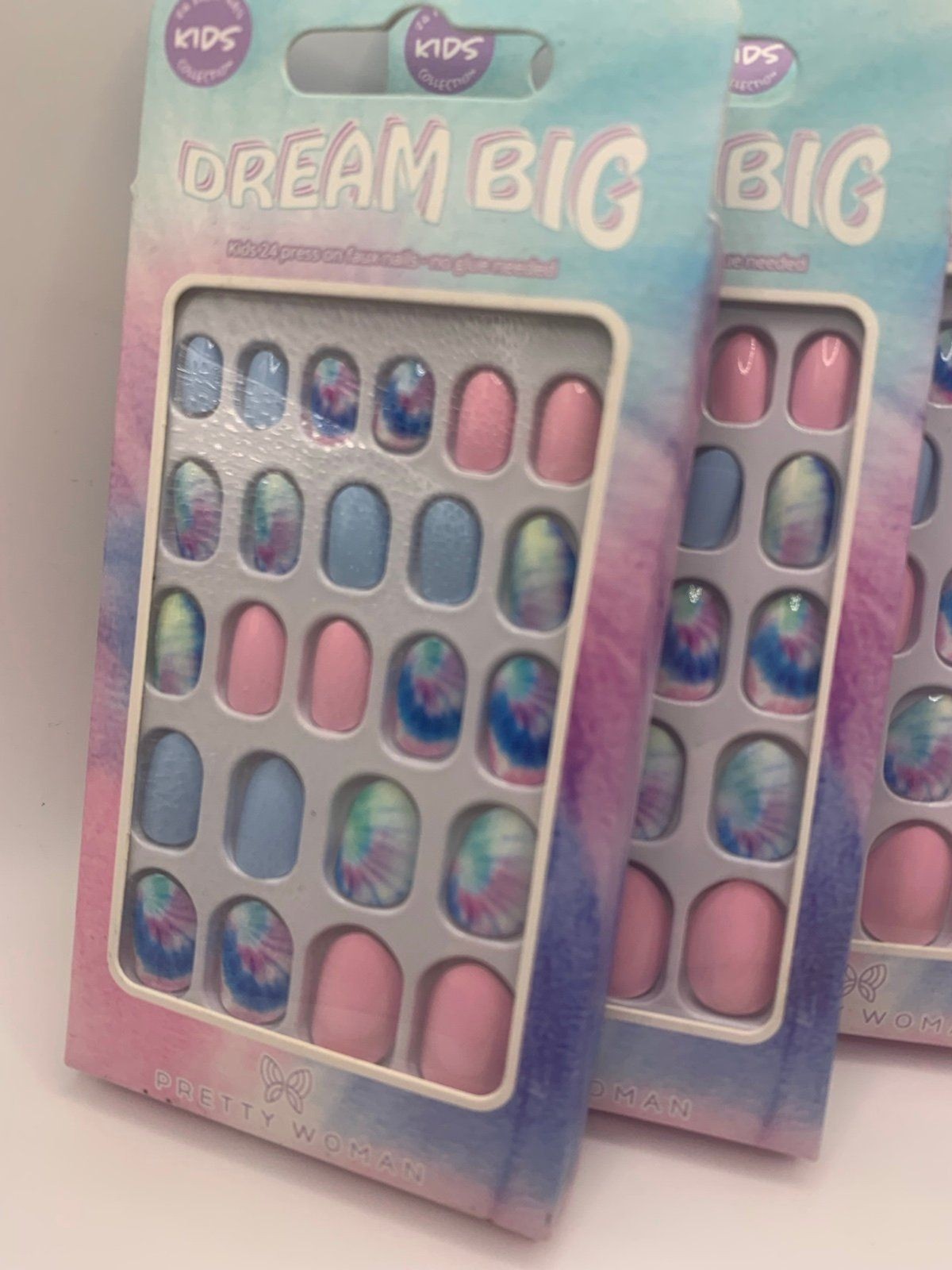 Pretty woman kids acrylic nails in tie dye pattern 3 sets