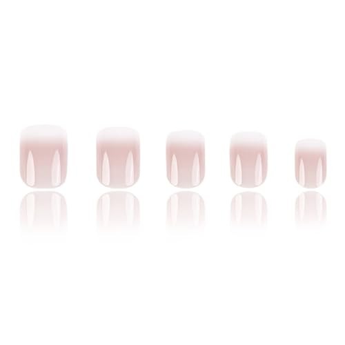 French Tip Press on Nails Short Square Fake Nails Pink White Gradient style1