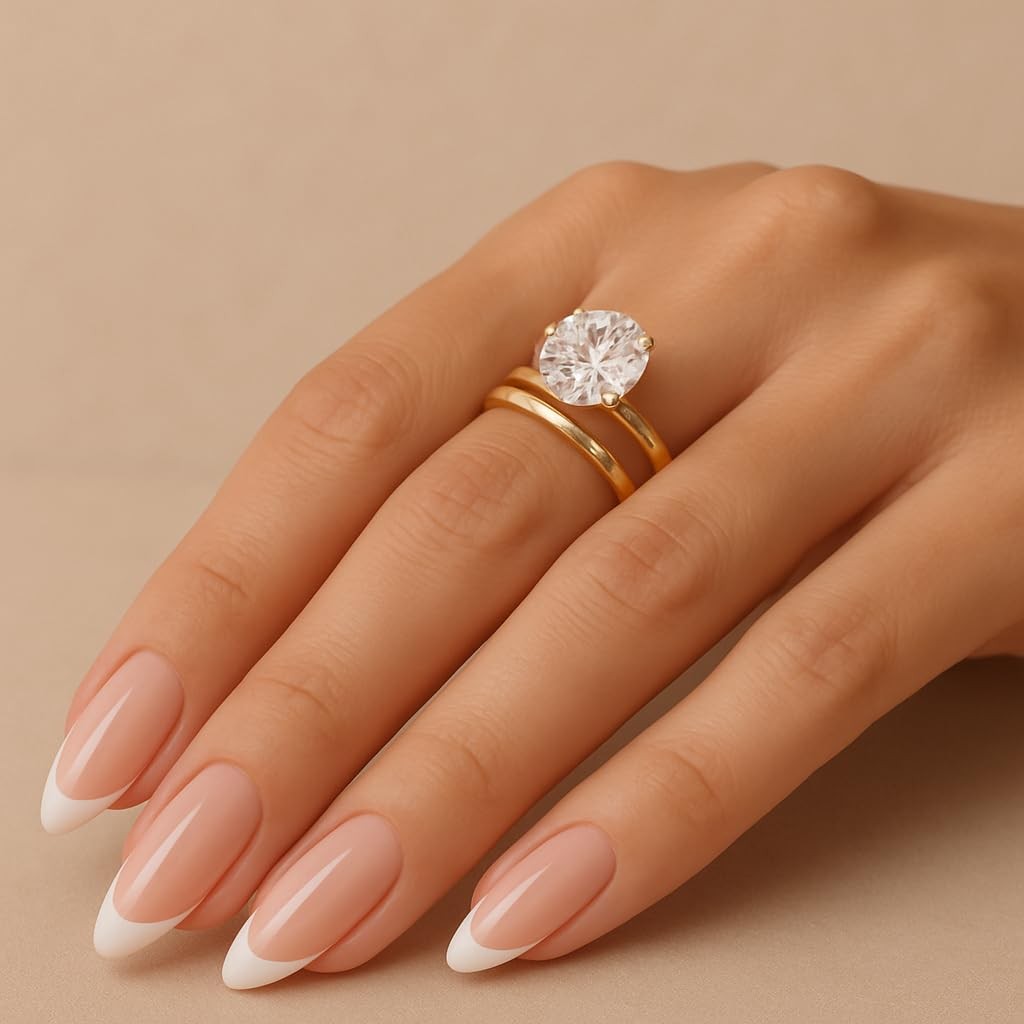 French Tip Press-On Nails, False Nails, Fake Nails, Natural, Semi-Transparent…