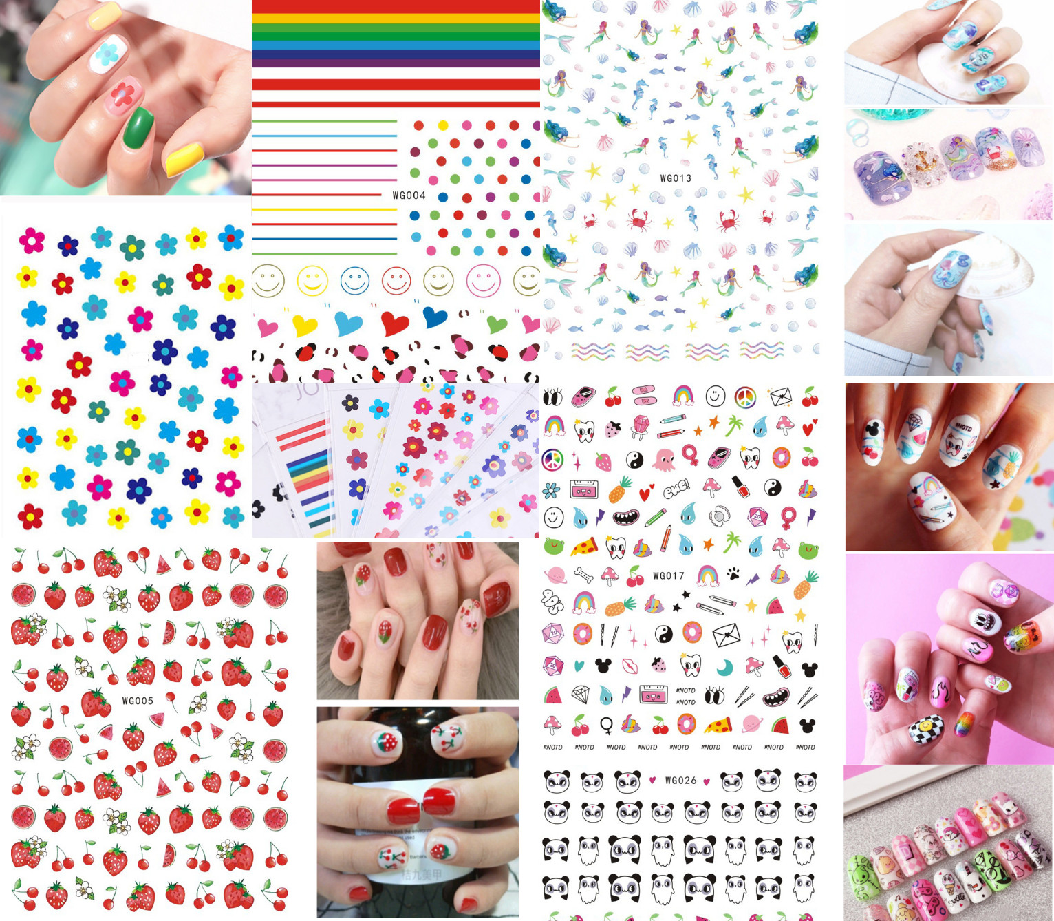 Waterproof Colorful Florals Fruit Mermaid Flower 3D Nail Art Sticker Decal NH4